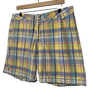 Polo Ralph Lauren Plaid Swim Trunks Yellow Blue Green Men's Size 36